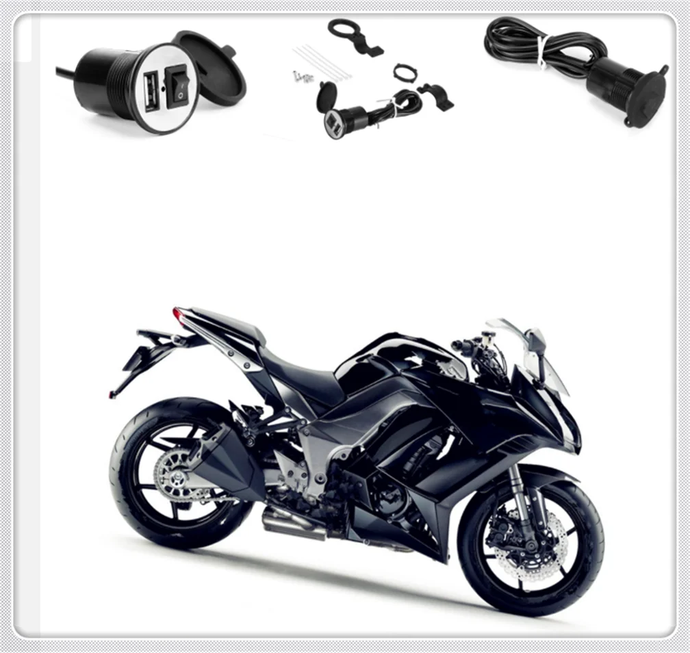 Motorcycle modified USB mobile phone charger with switch waterproof for Kawasaki NINJA 650R ER6F ER6N VERSYS (650cc) GTR1400