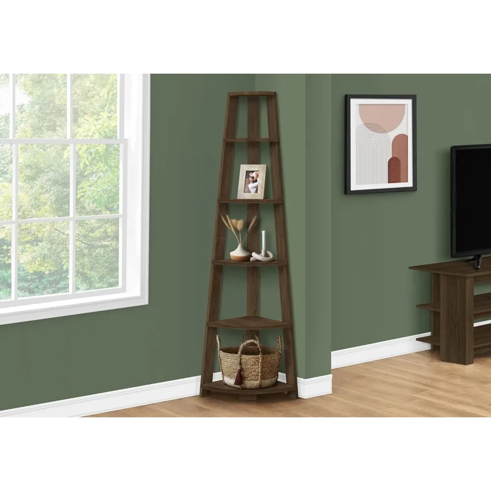 رف كتب معاصر من خشب الجوز المكون من 5 طبقات للمكتب وغرفة النوم - حل تخزين حديث