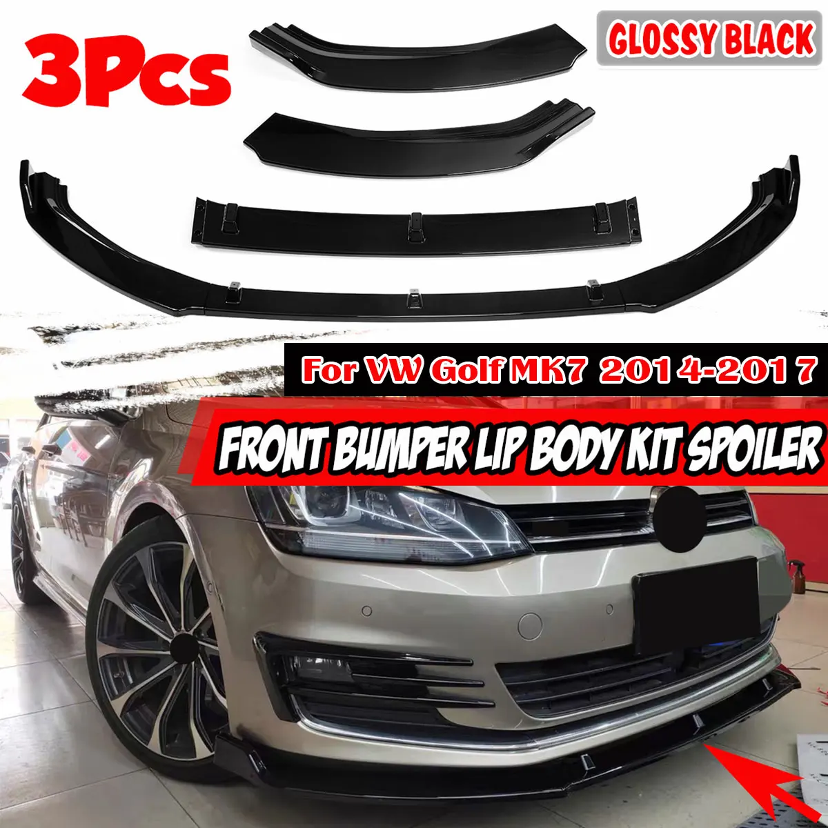 Car Front Bumper Splitter Diffuser Lip Diffuser Protector Spoiler Body Kit Bumper Lip For VW For Golf MK7 2014 2015 2016 2017