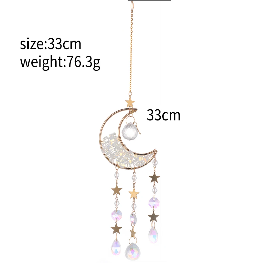 Crystal Moon Amethyst Rainbow Suncatcher Hanging Crystals Stone Sun Catcher Light Catcher Xmas Window Garden Ornaments Outdoor