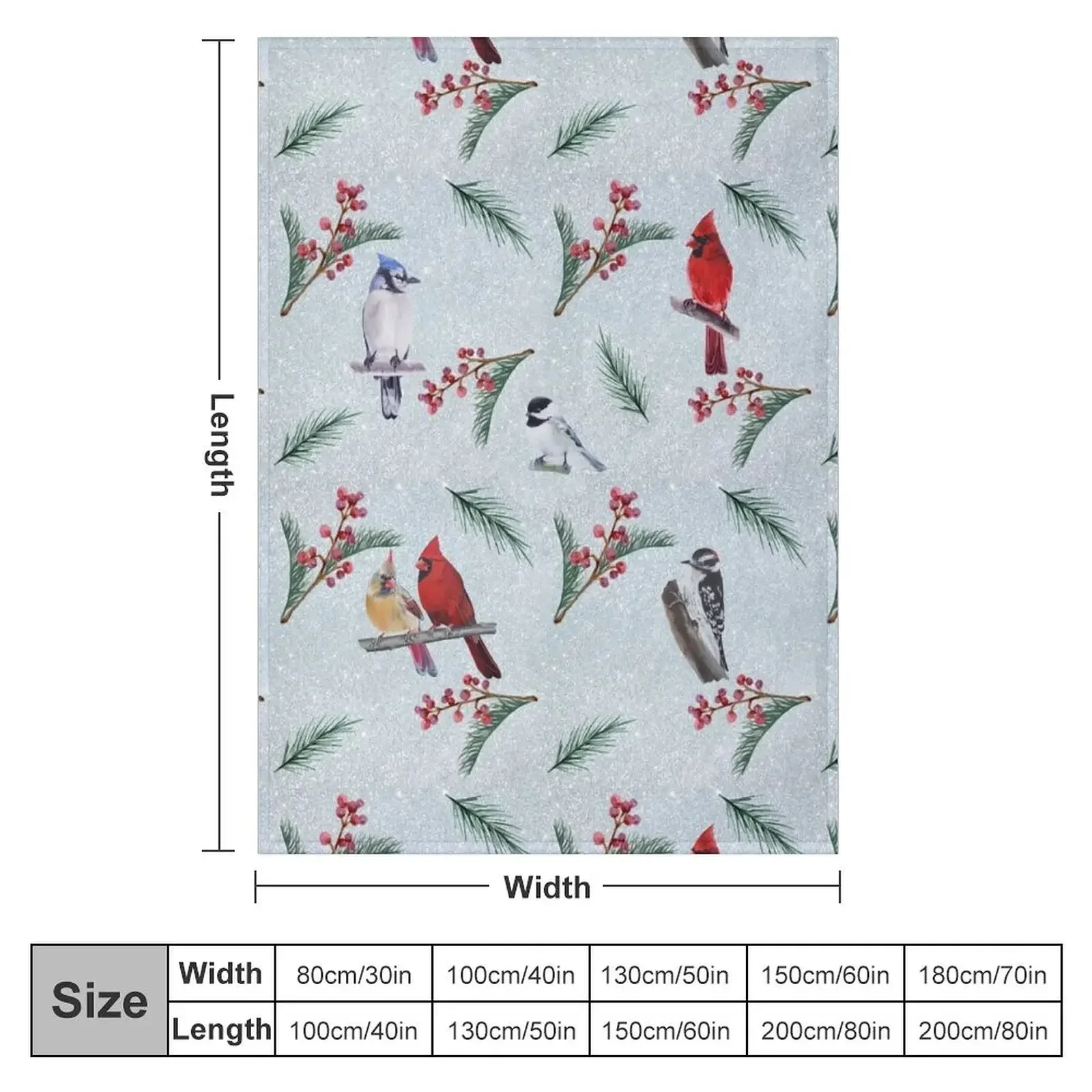 Birds and Berries Winter Holiday pattern Throw Blanket Bed Fashionable Picnic Furrys Sofa Blankets