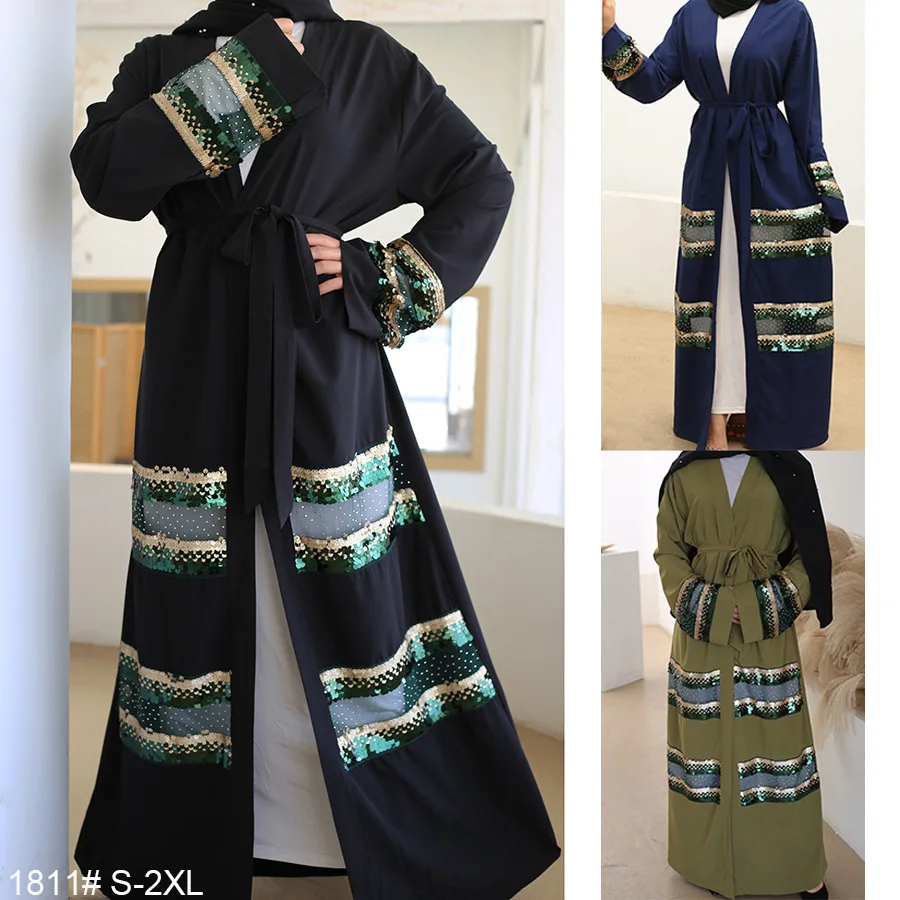 

Dubai Turkish Cardigan Robe African Dresses for Women Muslim Sequin Women Clothes Ankara Outfits Evening Gown Lace-up Long Dress