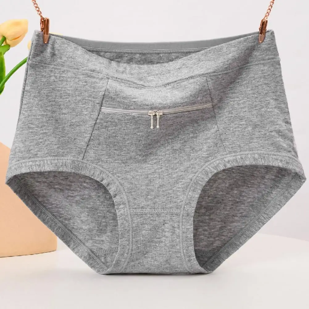 Anti-theft Zipper Pocket Women\'s Underwear Cotton Panties High Waist Briefs Sexy Lingeries Cotton Middle-aged Grandma Underpants