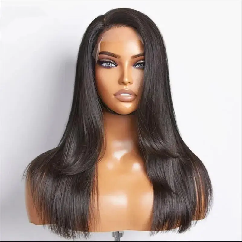 Soft Natural Black Silky Straight 28''5x5 Silk Base Jewish Human Hair Wig With Baby Hair HD Lace 200Density  European Preplucked