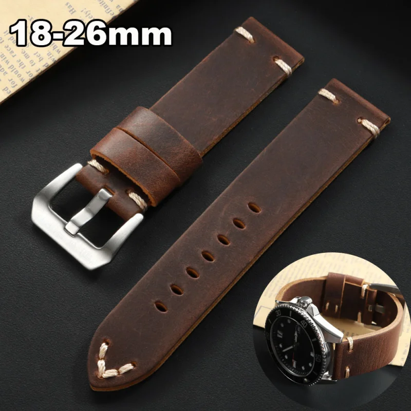 Retro Cowhide Leather Watch Band for Panerai PAM111 441 Handmade Genuine Leather Strap Men's Wristband Compatible with Samsung H
