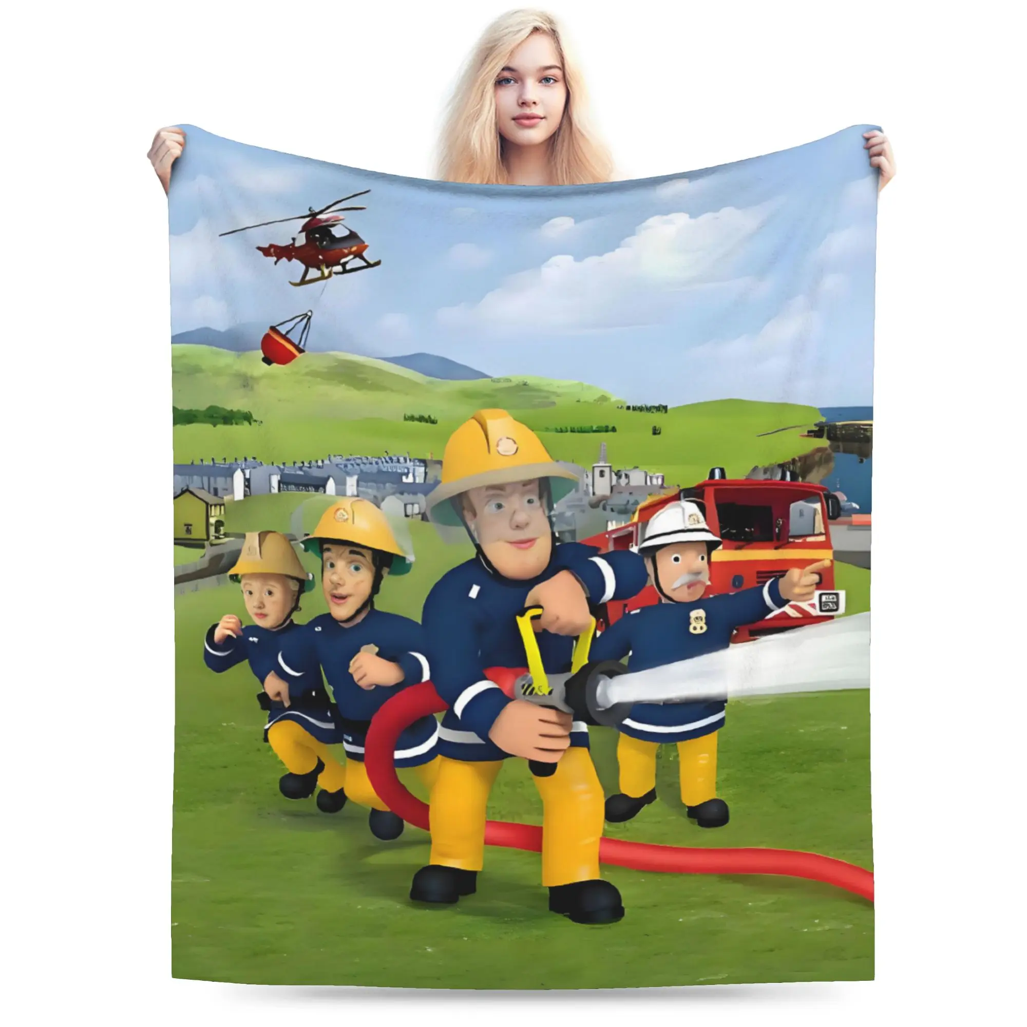 Custom Ultra-Soft Fleece Fireman Sam Throw Blanket Warm Flannel Rescue Helicopter  Blankets for Bedding Travel Couch Bedspreads