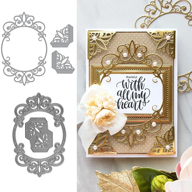 Metal Cutting Dies Scrapbooking Lace Flower Frame Stencil Die Cuts Decorative Crafts Card Embossing DIY Photo Album Template New