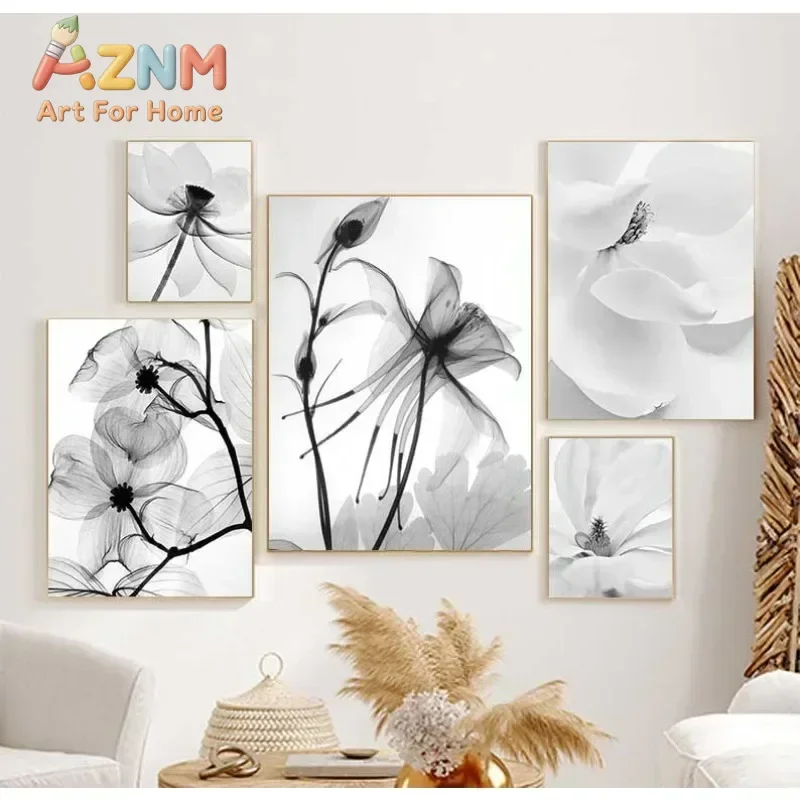 2026 Minimalist Nordic Black White Plant Abstract Flower Canvas Posters Canvas Prints Wall Art Painting Picture Bedroom Home De