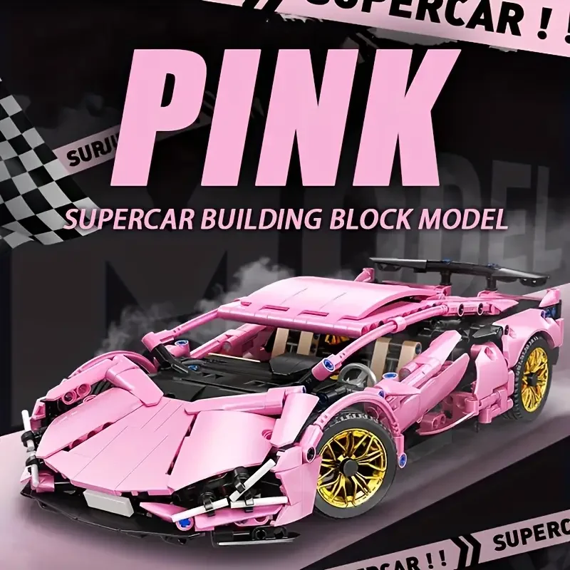 600 Teile rosa Sportwagen 3D-Puzzle-Bausatz, kreatives ineinandergreifendes Design: Ostern, Halloween, Weihnachten, Geburtstagsgeschenke.