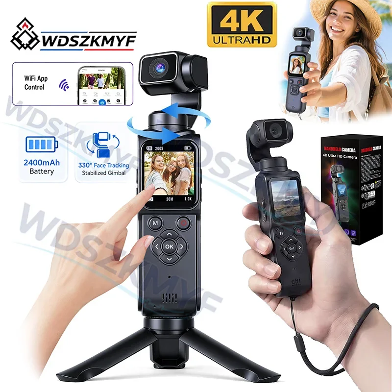 New 4K Action Cameras Wifi UHD 4K Pocket Sports Vlogging Camera With 330° Face Tracking Auto Rotatable Touch Screen Bodycam