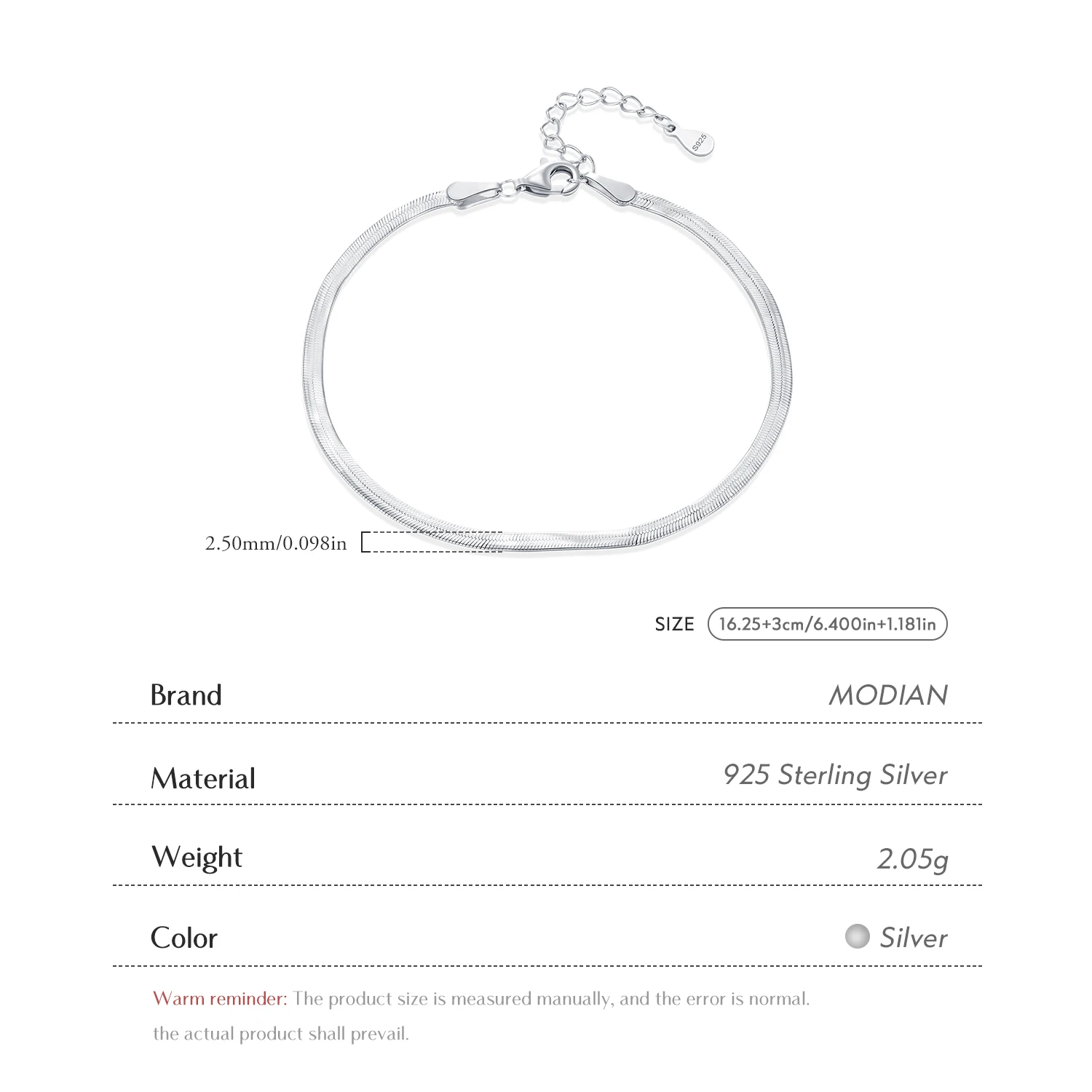 MODIAN 925 Sterling Silver Simple Trendy Snake Stackable Trendy Chain Bracelet For Women Party Fine Jewelry Accessories view 3