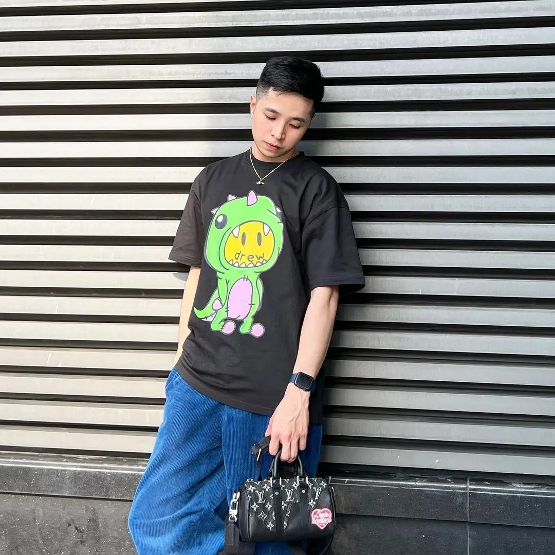 Drew House New Clothing Cartoon Logo Printing Black T Shirt Men's and Women's Printed Loose Short Sleeve T-Shirt Ropa Hombre