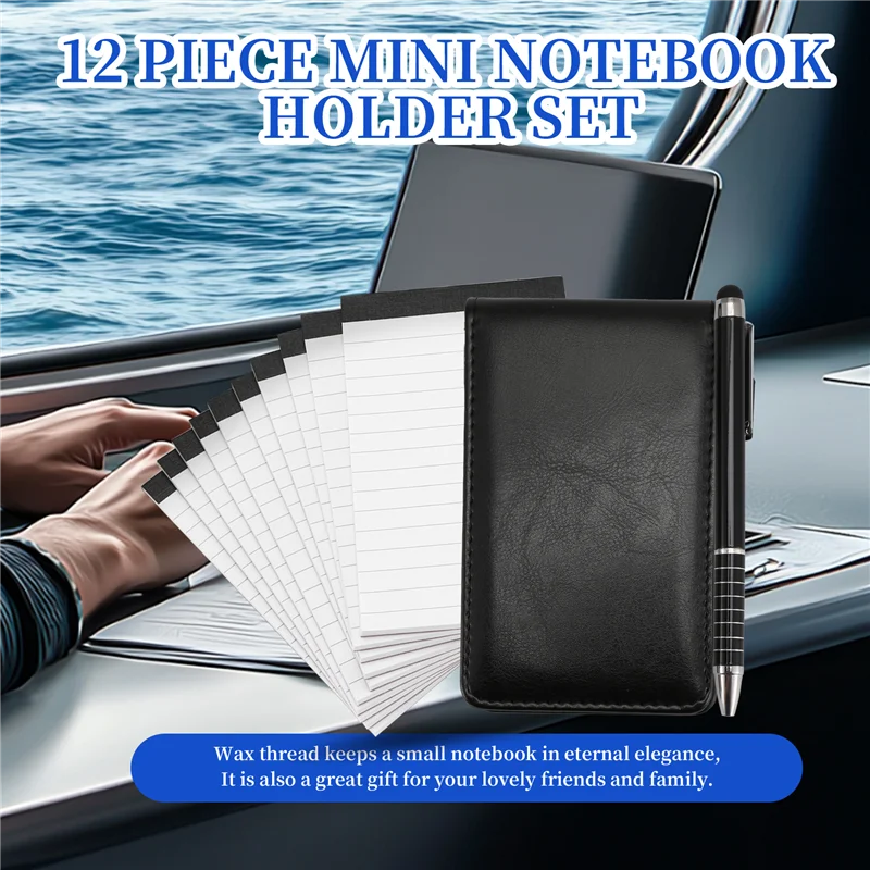 

A16R-12 Pcs Small Pocket Notepads Holder Set Mini Pocket Note Pad Holder With 10 Pcs 3 Inch X 5 Inch Memo Book Refills