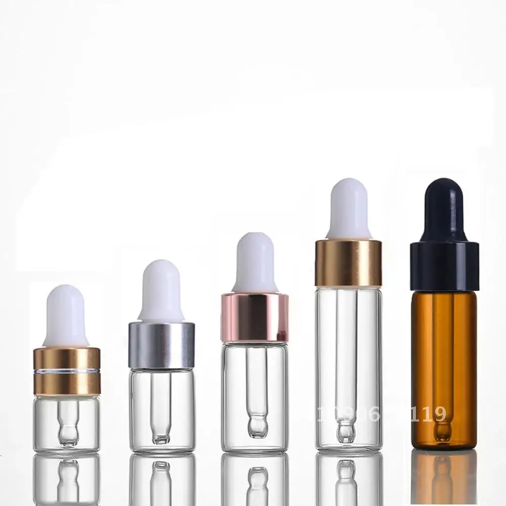 1 2 3 4 5ml Mini Dropper Bottles Oil Aromatherapy Bottles with Rose Gold Cap Reagent Pipettes   Bottles Transparent Bottle brown