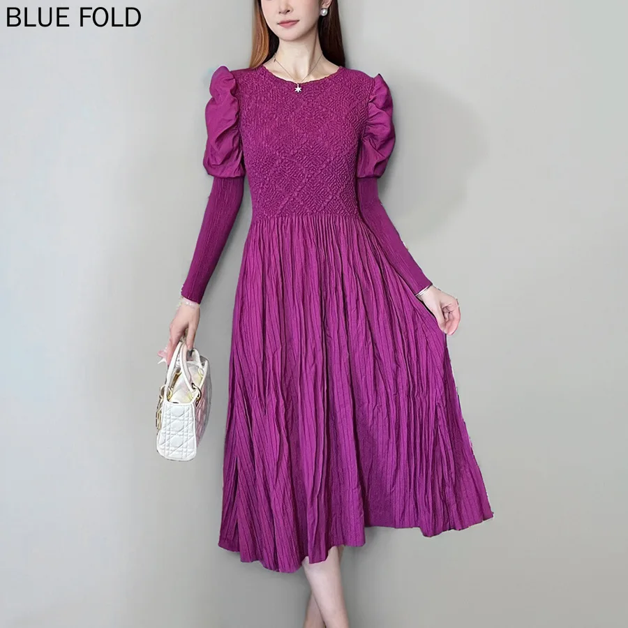 

MIYAKE Long-sleeved Dress for Women Spring Autumn High-grade Pleated Temperament Dress PLEATS Vestido Elegant High Quality