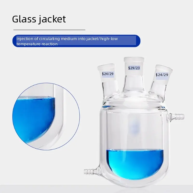 2000mL 24X24X24 Three-hole jacketed reaction bottle double-layer reactor Glass jacketed reaction flask