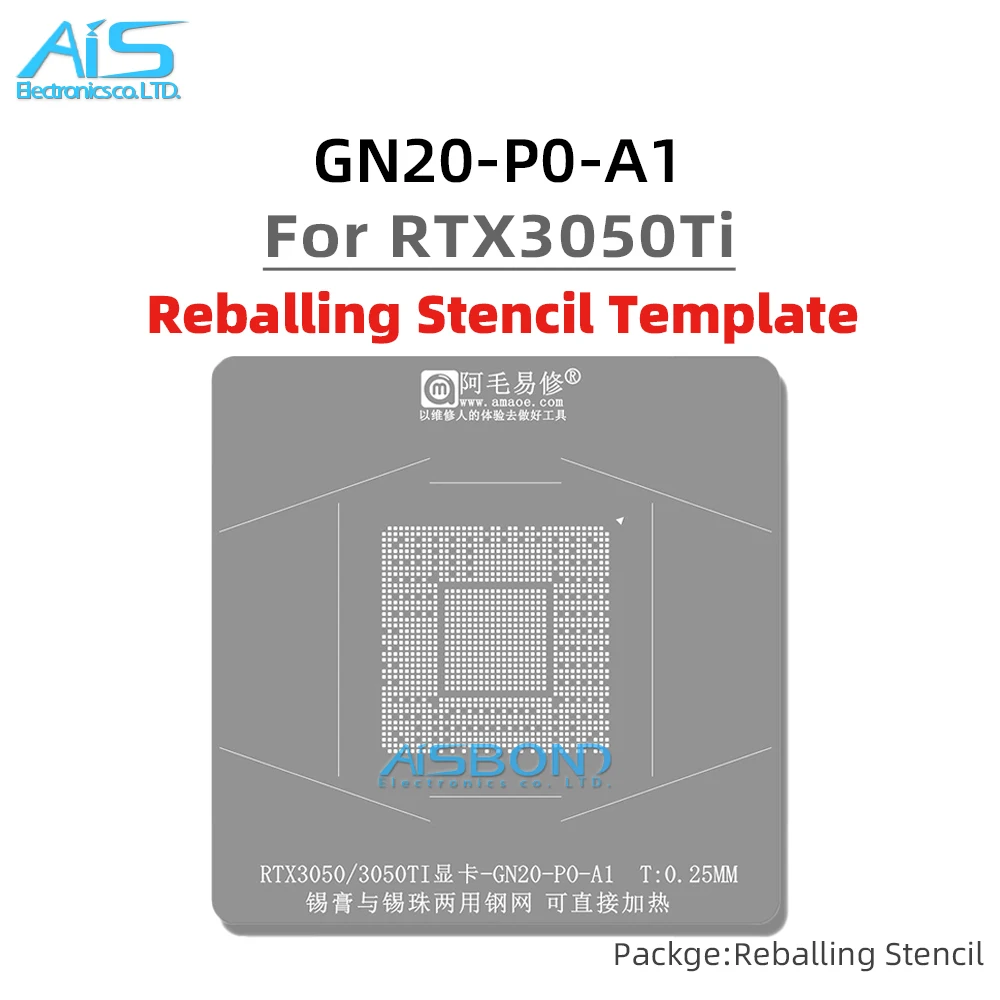 Amaoe BGA GPU Reballing Stencil Template Station For RTX3050TI RTX3050 GTX3050 GN20-P0-A1 Positioning Plate tin net Steel mesh