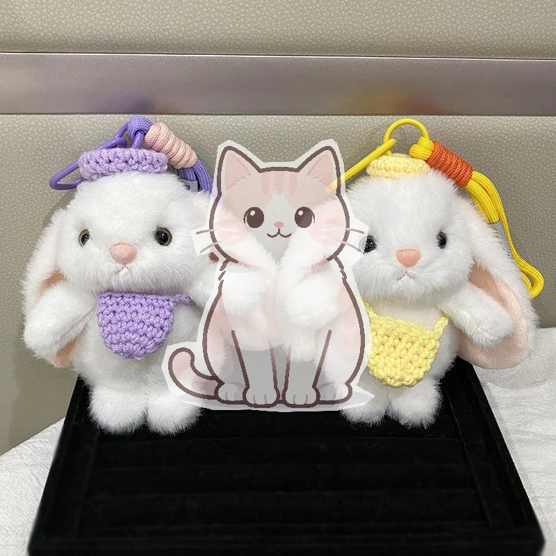 Lightweight Portable Stuffed Rabbit Keychain Cute Cartoon Plush Animal Key Ring for Car Key Phone Bag Decor Girls Gift
