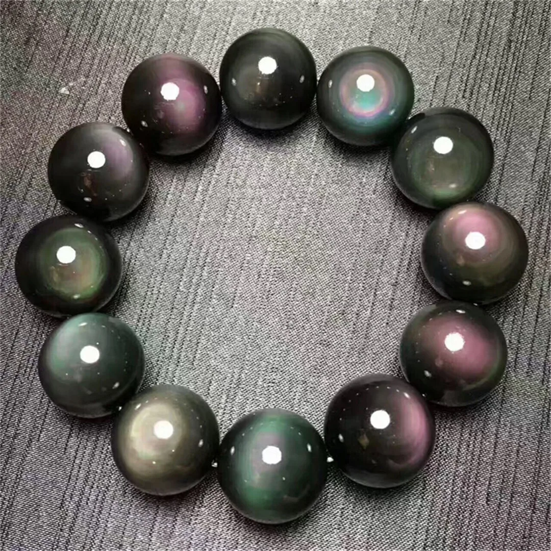 

18mm Natural Rainbow Obsidian Bracelet Jewelry For Women Man Healing Luck Gift Crystal Beads Stone Beauty Gemstone Strands AAAAA