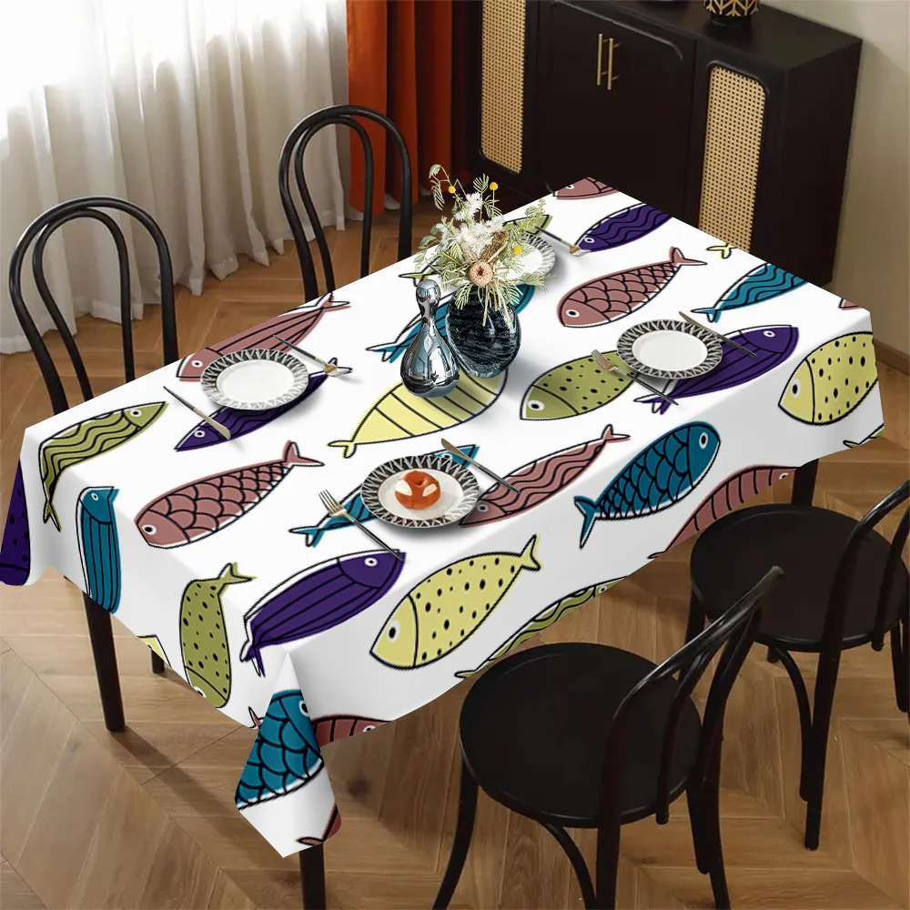 Simple colorful small fish pattern tablecloth - suitable for picnics, camping, etc.