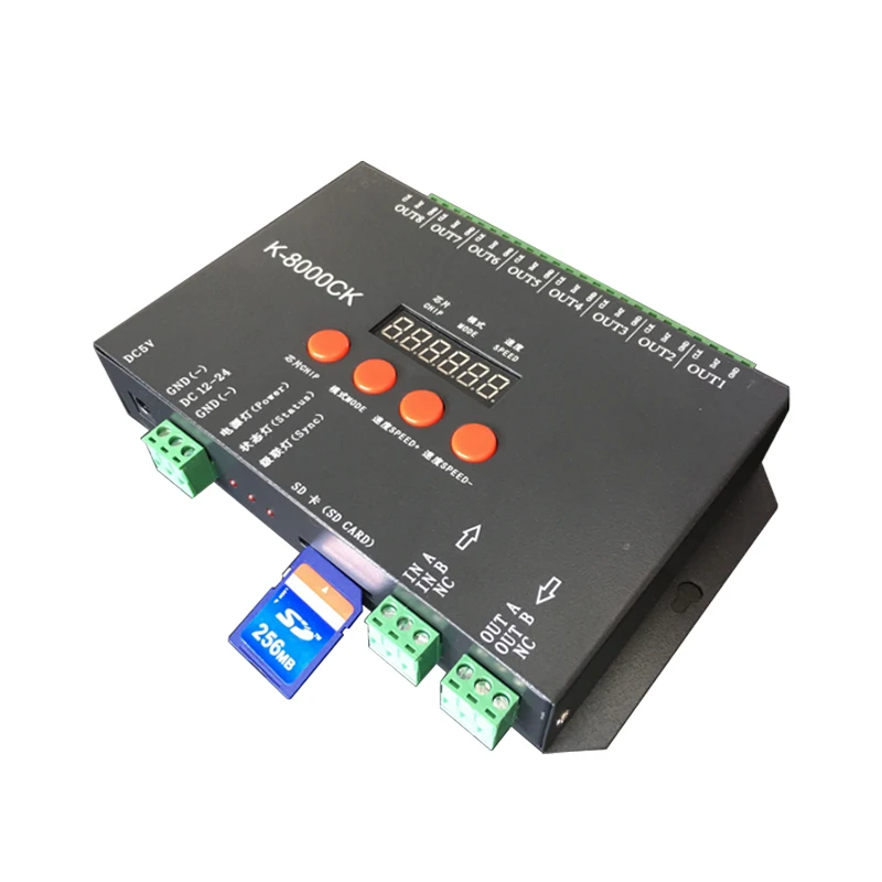 K-8000C programmable DMX/SPI SD card LED pixel controller;off-line;DC5-24V for RGB full color led pixel light strip