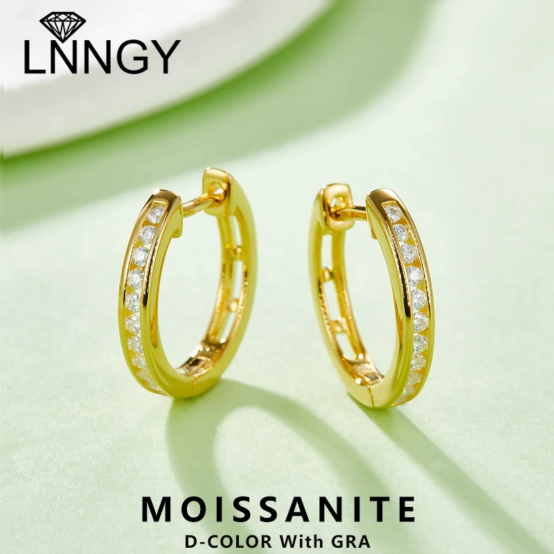 

Серьги-кольца Lnngy D цвета с муассанитом и сертификатом, женские серьги из стерлингового серебра 925 пробы для женщин, сверкающие ювелирные изделия, подарок