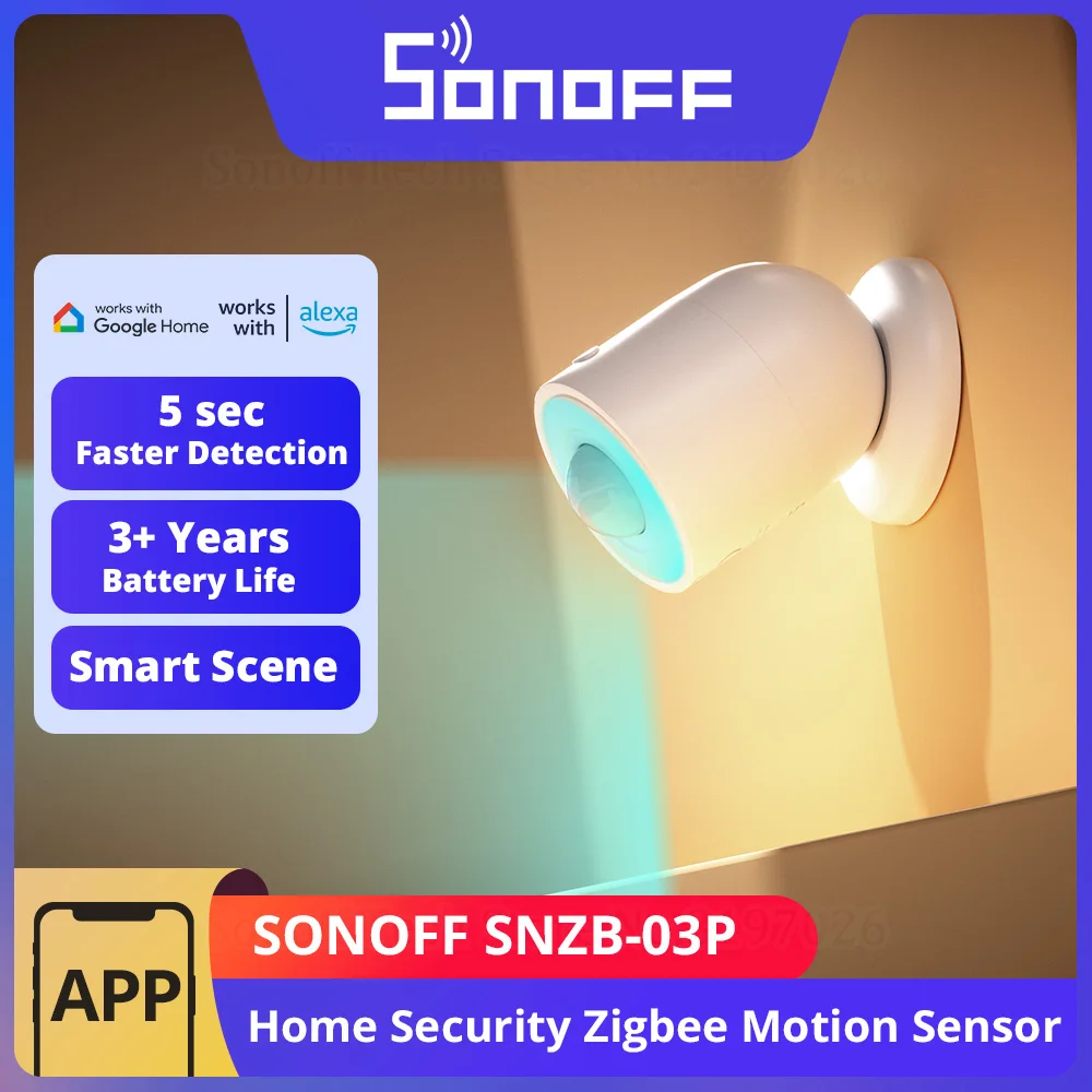 

SONOFF SNZB-03P Zigbee Датчик движения Обнаружение света Домашняя безопасность Локальная интеллектуальная связь сцен через приложение eWeLink Alexa Google