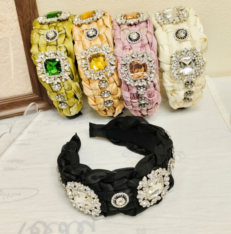 

New Retro Luxury Metal Inlaid Diamond Headband Hair Bands Handmade Braided Hairband Headpiece Pressure Hair Clip Women Hair Hoop