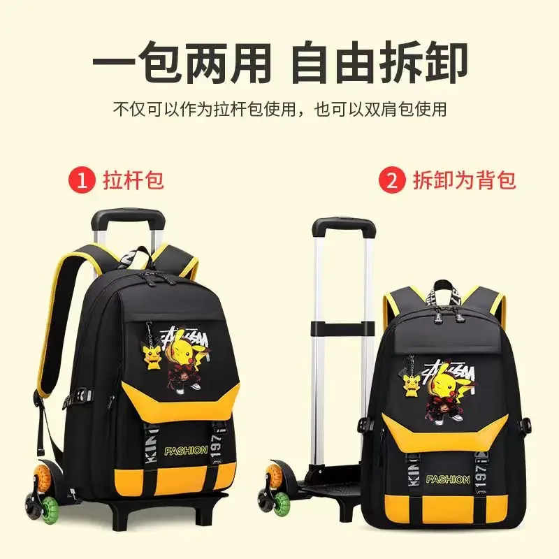 Pokemon Student Trolley Car Schoolbag Six-Wheel Stair Climbing Stationery Large Capacity Backpack Cartoon Travel Backpack Gift