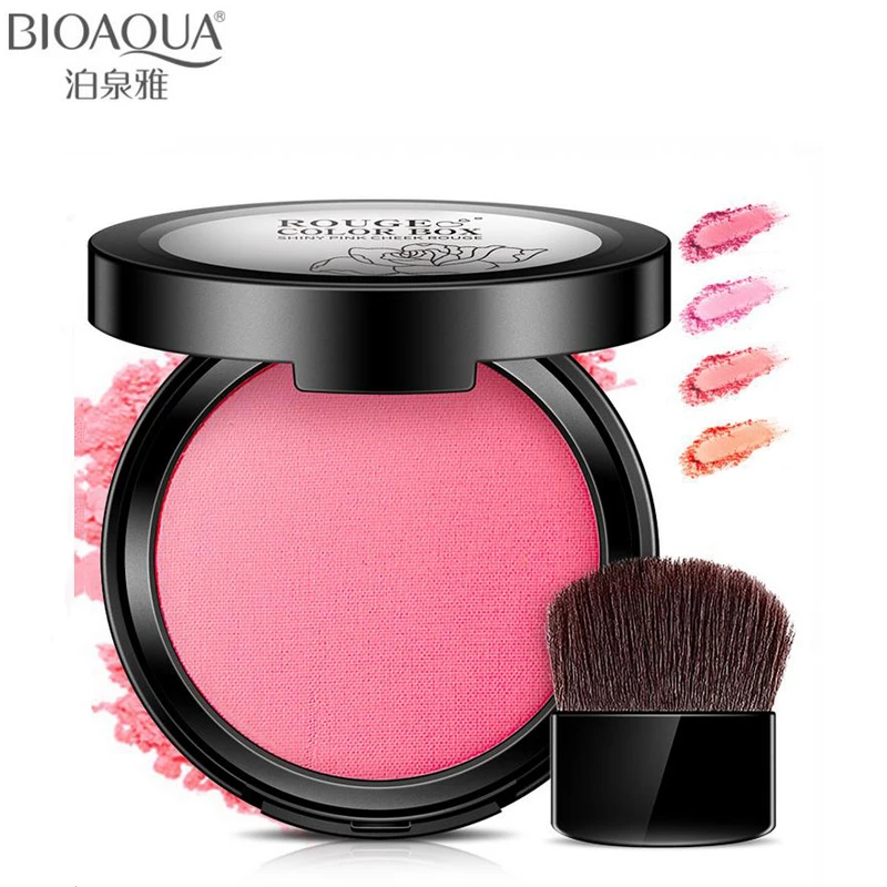 BIOAQUA Nieuwe 4-kleuren Blusher Waterdicht pigment Gemodificeerde Contour Mineraal Poeder Gezichtsmake-up Natuurlijke Blijvende Glanzende Roze Blush