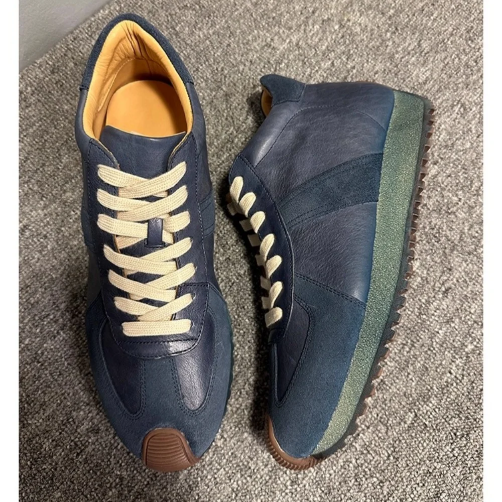 QHCCID Men's Retro High-Top Running Shoes Cowhide Soft Bottom Comfortable Sports Casual Sneakers Trendy Fall Collection