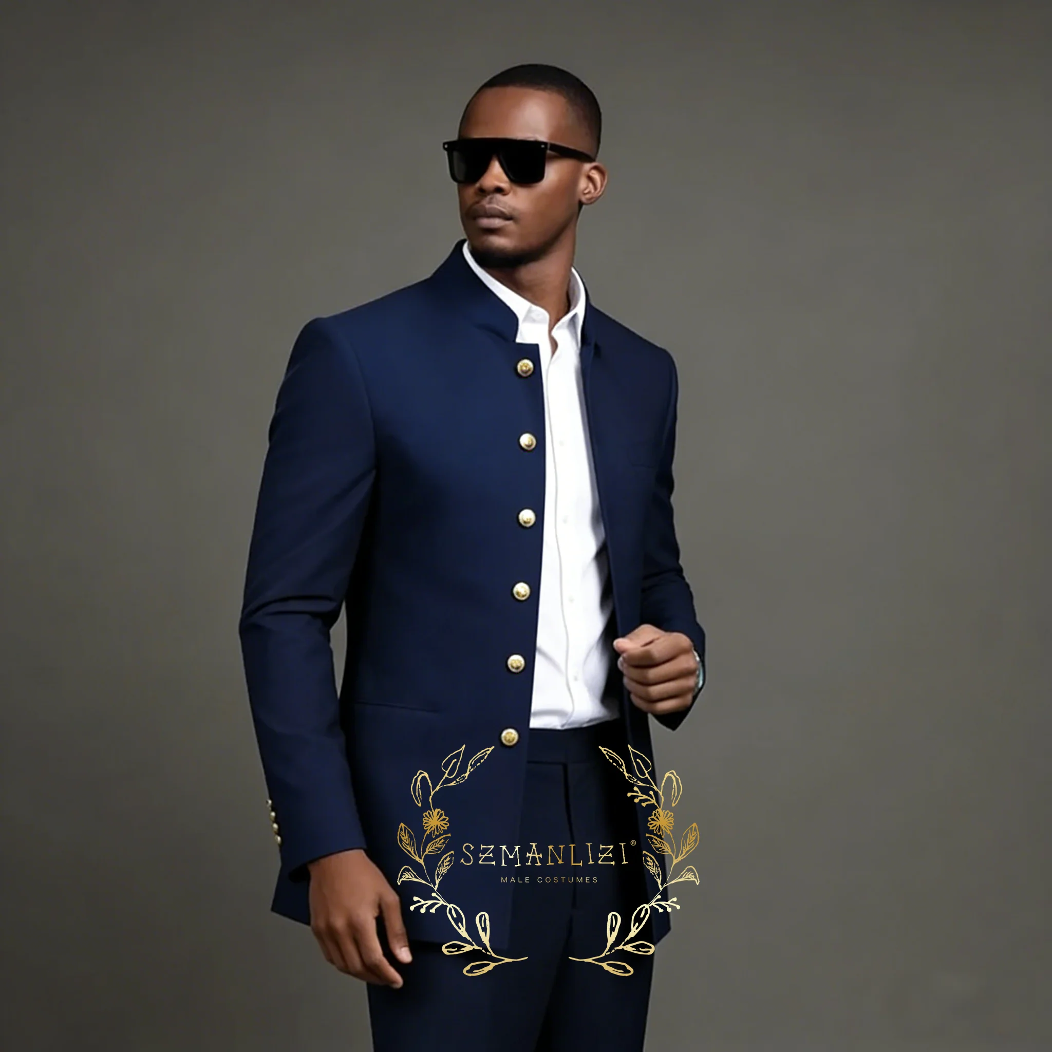 

New Navy Blue Business Men Suit Groom Groomsman Wedding Party Prom Formal Occasion Male Tuxedos 2 Piece Set Blazer Pants