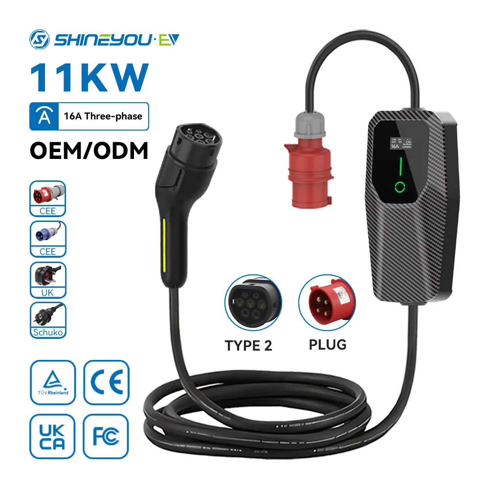 Wholesale Only Shineyou Customizable 16A 11KW Premium Portable EV Charger Type 2 Set With Adapters For Global Mar