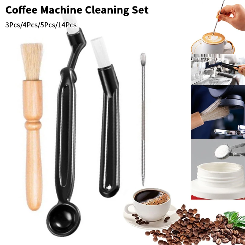 3/4/5/14Pcs/set Coffee Machine Cleaning Set Coffee Grinder Brush For Espresso Coffee Machine Brewing Group Head Cleaning Brush