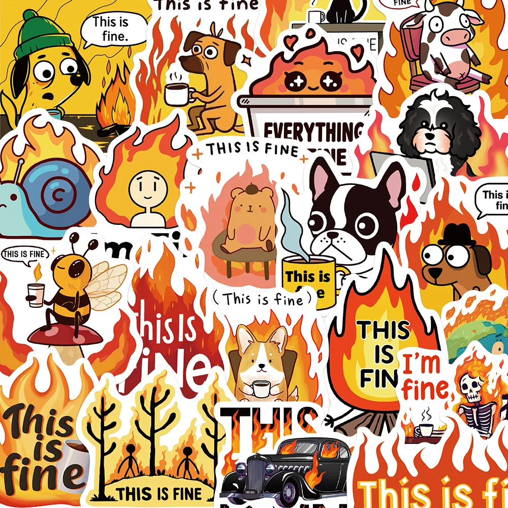 

52PCS This is Fine Meme Stickers Funny Graffiti Decals For Helmet Stationery Laptop Suitcase Refrigerator DIY Cartoon Stickers