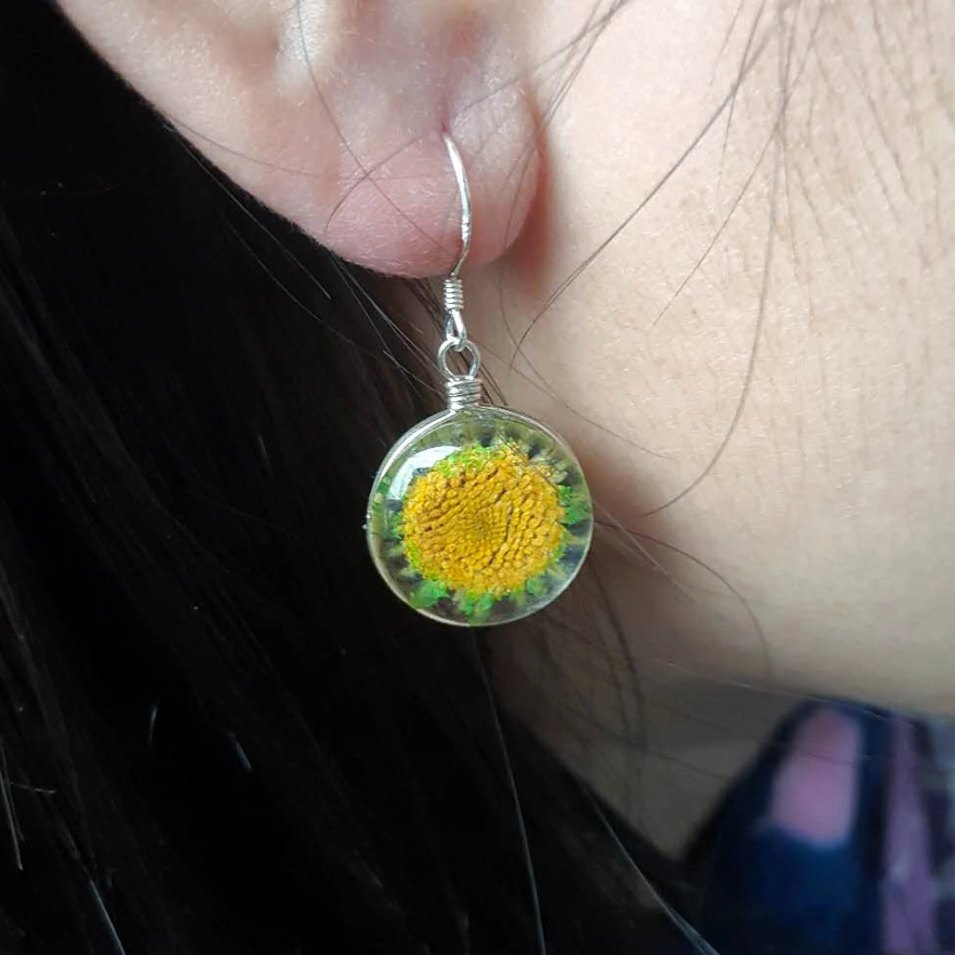 Sunflower Sunshine Daisy Glass Sterling 925 Silver Needle Drop Earrings For Women Boho Fashion Jewelry Bohemian Cute Handmade