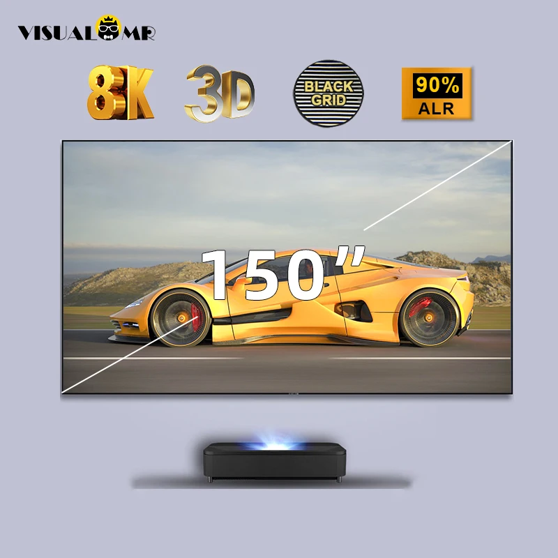 

2026 ГОРЯЧИЙ ALR PET Crystal Black Grid Проекционный экран с фиксированной рамкой CLR UST Отклонение окружающего света для ультракороткофокусного проектора