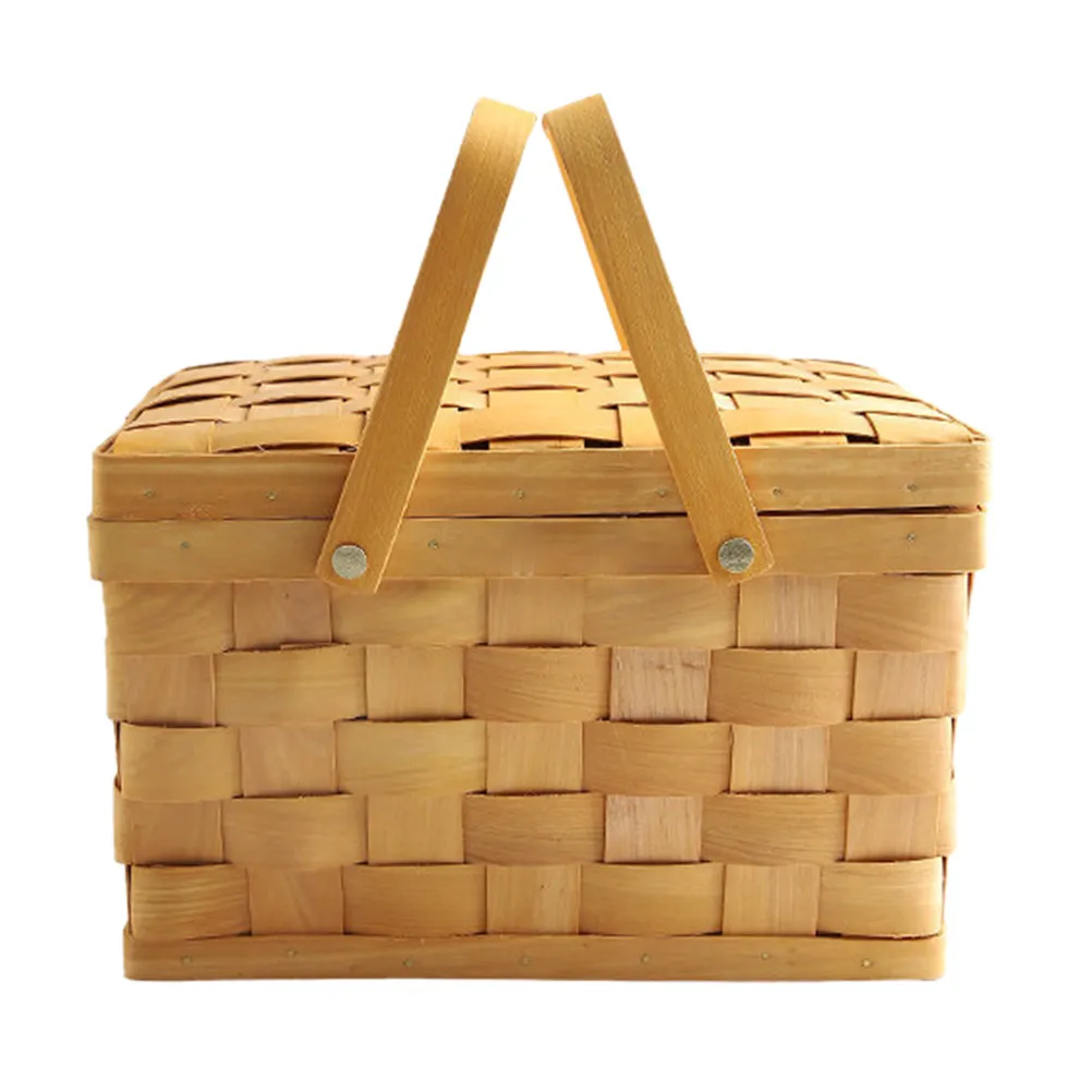 Wicker Woven Picnic Basket Storage Outdoor Halloween Christmas New Year Bread Storage Basket Fruit Storage Basket Wooden view 4