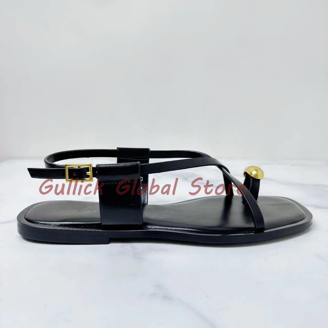 2024 New Style Square Toe Shallow Cross Tied Metal Decoration Ankle Buckle Sandals Summer Dress Sand Beach Cheap Soft Breathable