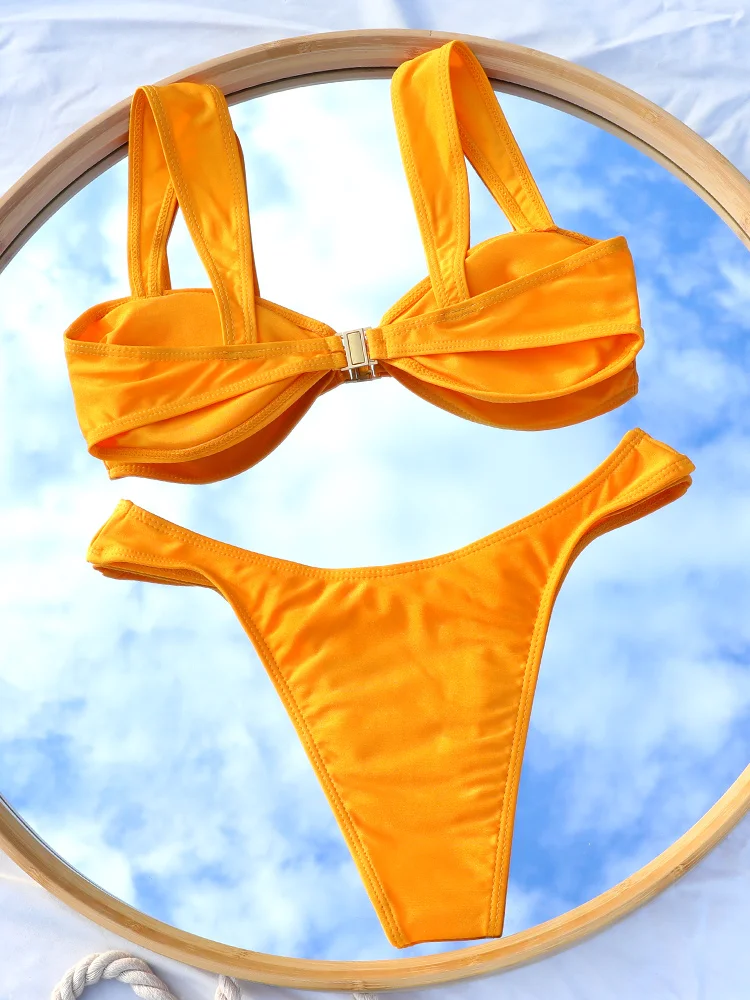 Seksowne Bikini zestaw Solid Color stroje kąpielowe kobiety strój kąpielowy dwuczęściowy garnitur Bikini mikro stringi brazylijskie stroje kąpielowe