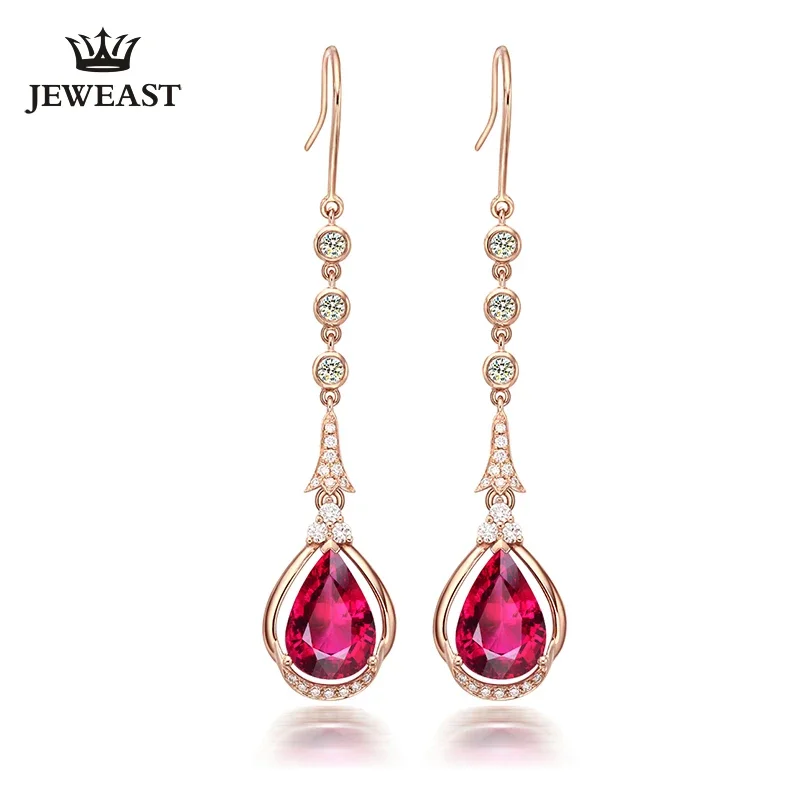 Natural red tourmaline 18K Pure Gold Earring Real AU 750 Solid Gold Earrings Diamond Trendy  Fine Jewelry Hot Sell New 2025