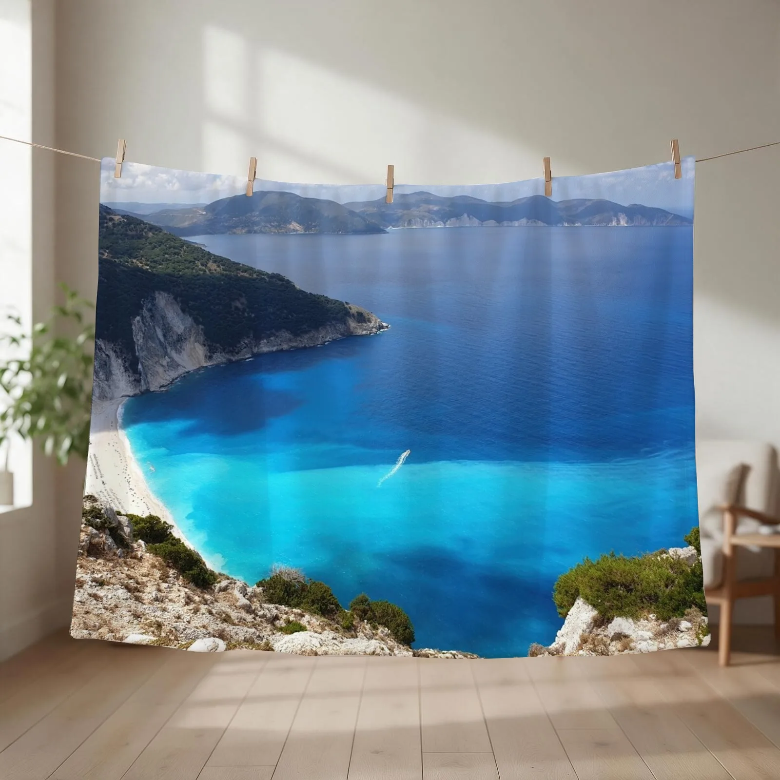 Greek Island Kefalonia Beach View Throw Blanket couch cozy soft plush fuzzy picnic outdoor blanket