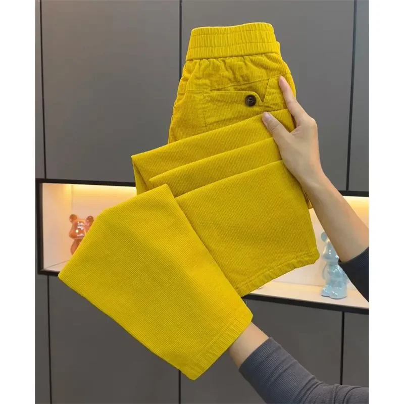 Nuevos pantalones de mujer 2025, moda coreana de otoño, pantalones Harem de pana, pantalones holgados informales con cintura elástica para mujer, pantalones para mujer