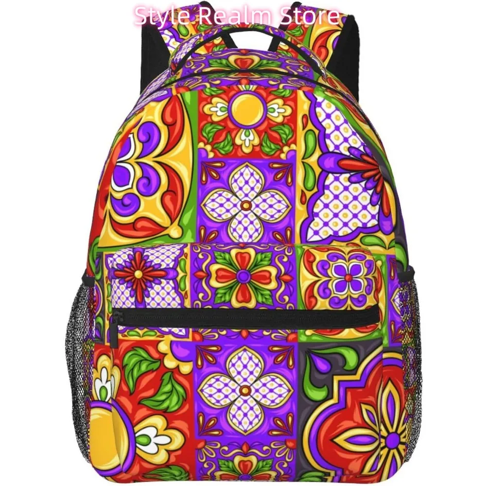 

Легкий рюкзак для ноутбука с красочной мексиканской плитки, легкий многоцелевой дорожный повседневный рюкзак унисекс, студенческие рюкзаки для M