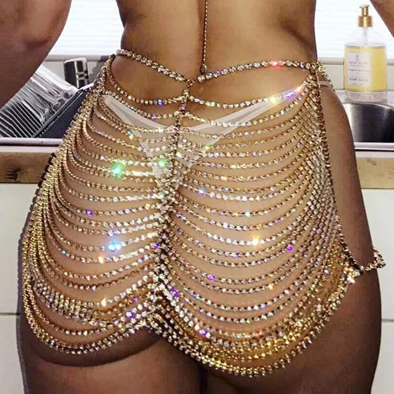 

1pcSexy Fashionable Rhinestone Butt Skirt Chain Super Flash Hollow Sexy Half Skirt Nightclub Performance Dress Body Chain Female