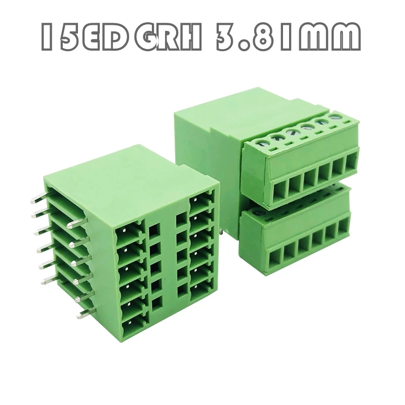 

10sets/lot 15EDGRH 3.81MM plug-in double-layer wiring terminal PCB double row bent pin base with plug connector