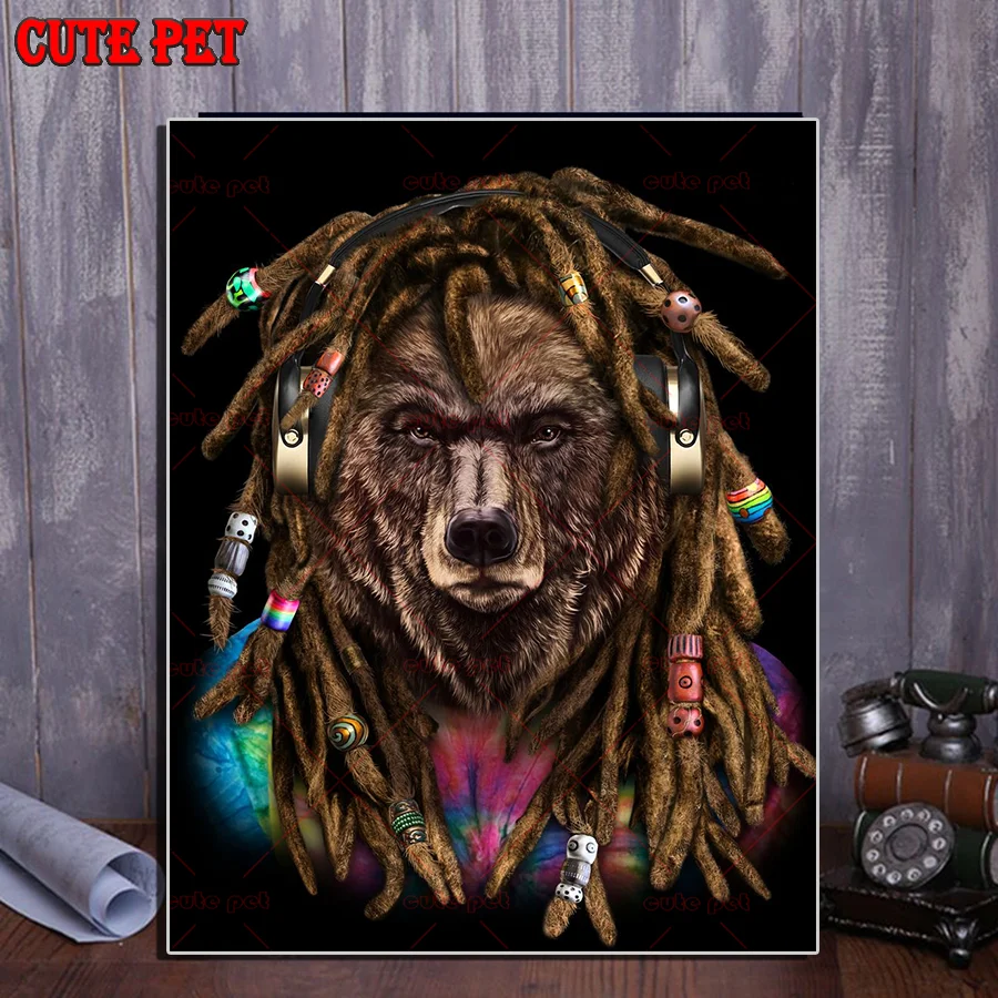 الحيوان الذئب مع المجدل الماس اللوحة الماس التطريز الدب أورانغوتان التمساح القط الكلب الراين التطريز فسيفساء