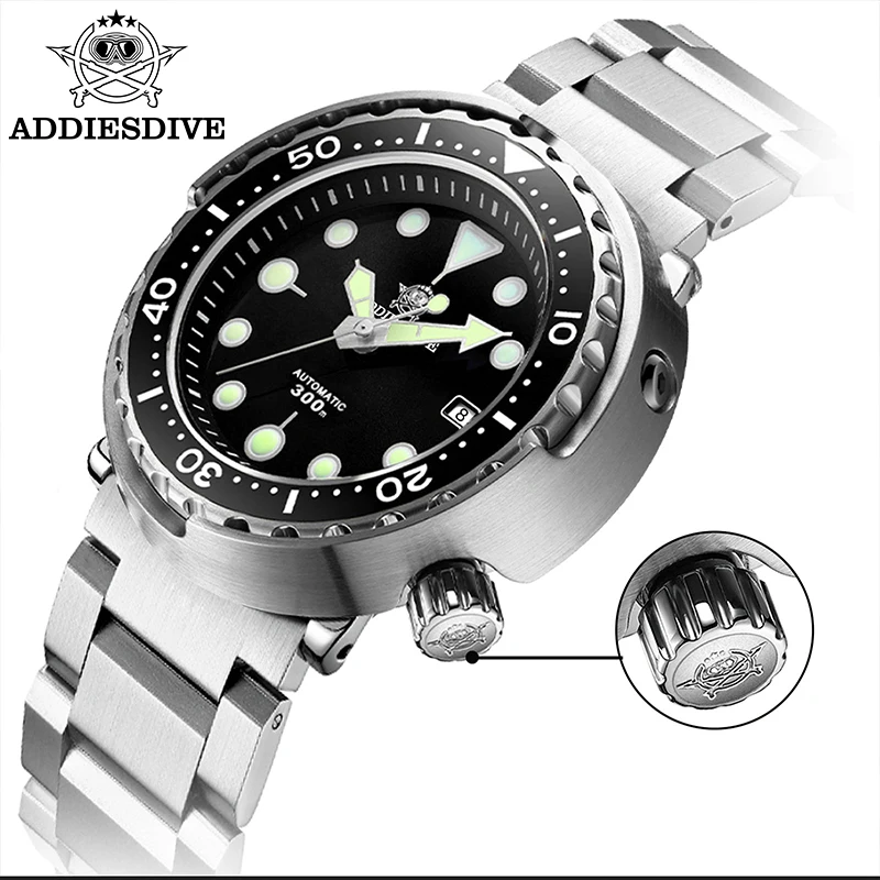 Addiesdive AD2522 التونة غواص ساعة أوتوماتيكية الياقوت 300 متر مقاوم للماء ساعات آلية الفولاذ المقاوم للصدأ مضيئة Reloj Hombres