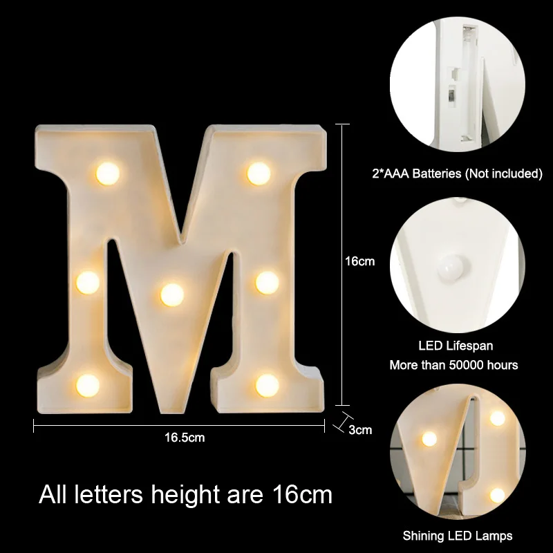 Luminous LED Letter Night Light Creative 26 English Alphabet Battery Lamp Romantic Wedding Party Decoration Christmas Gift 16cm