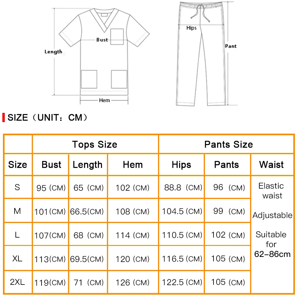 สีขัดชุดพยาบาล Workwear ขัดชุด Top กางเกงพยาบาลเครื่องแบบผู้หญิงผู้ชาย V คอแพทย์โรงพยาบาลทำงานชุด